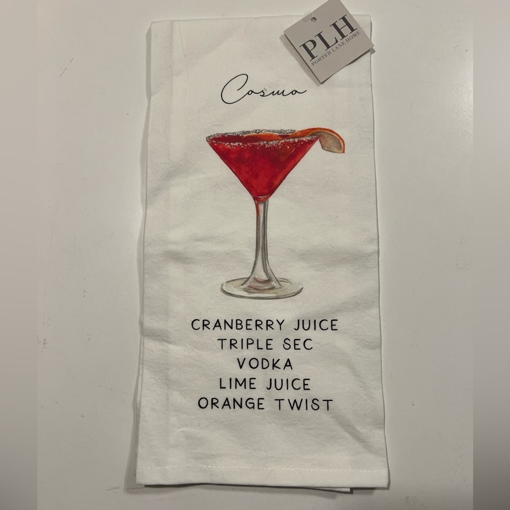 Tea Towel Porter Lane Home Cosmopolitan Recipe White Pink handcrafted home decor